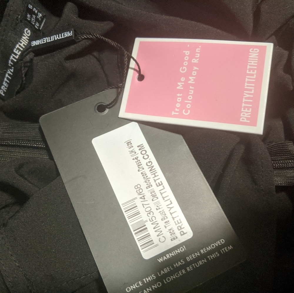 Pretty Little Thing Black Tie Bust Frill Detail Bodycon Dress Size 2 - Picture 7 of 8